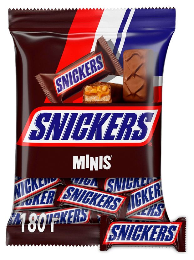 Конфеты шоколадные Snickers minis с карамелью арахисом и нугой, 180 г