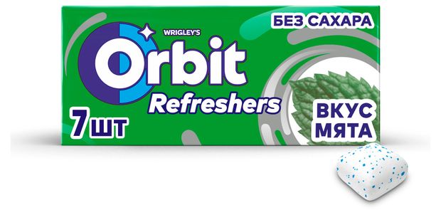 Резинка жевательная Orbit Refreshers освежающие кубики со вкусом мяты без сахара, 16 г