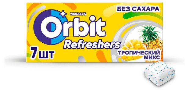 Резинка жевательная Orbit Refreshers Тропический вкус освежающие кубики без сахара, 16 г