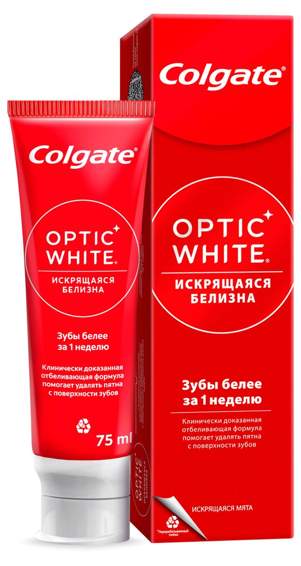 Зубная паста Colgate Optic White Искрящаяся белизна отбеливающая, 75 мл