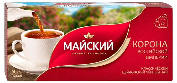 Чай черный Майский Корона Российской Империи в пакетиках, 25х2 г