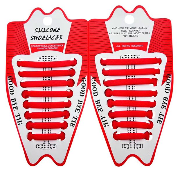 Шнурки для обуви силиковые без завязок красные, 16 шт