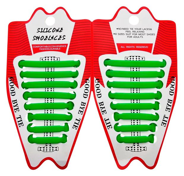 Шнурки для обуви силиковые без завязок зеленые, 16 шт