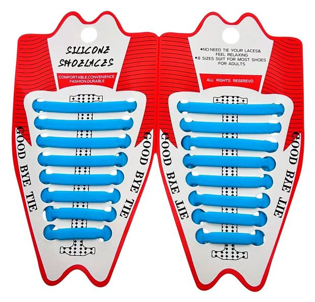 Шнурки для обуви силиковые без завязок голубые, 16 шт