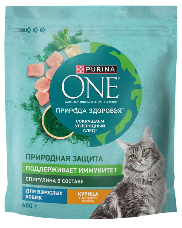Сухой корм для кошек Purina ONE Природа Здоровья со спирулиной и курицей, 680 г