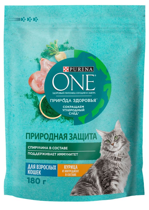 Сухой корм для кошек Purina ONE Природа Здоровья со спирулиной и курицей, 180 г