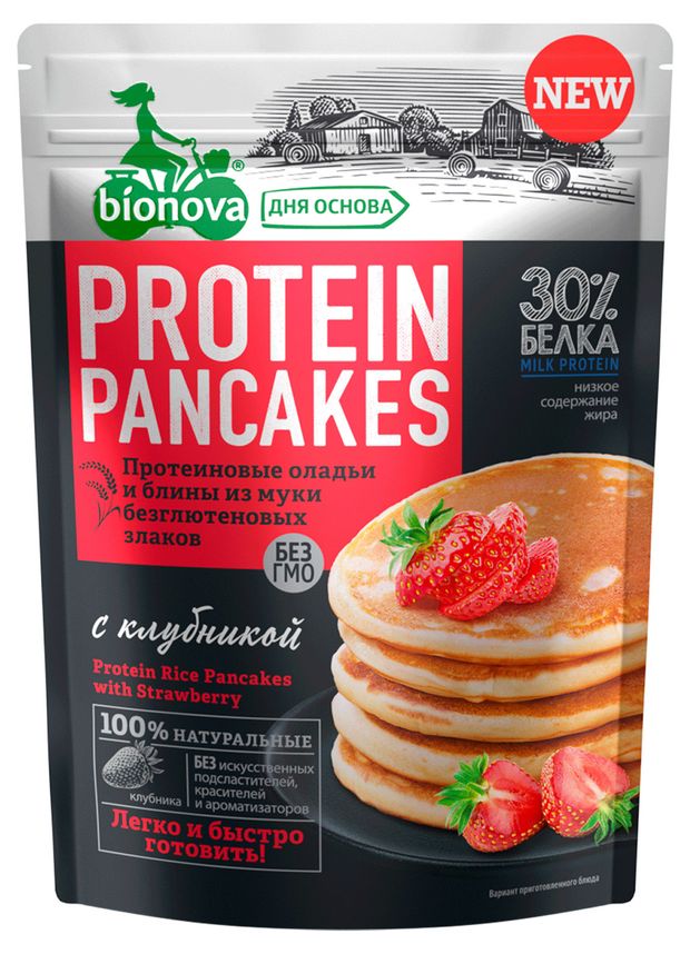 Смесь для приготовления протеиновых блинов Bionova с клубникой 350 г 309₽