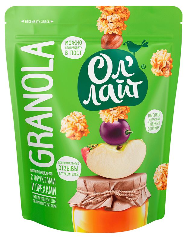 Мюсли Ол'Лайт с фруктами и орехами, 280 г