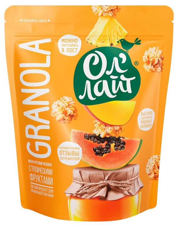 Мюсли Ол'Лайт с тропическими фруктами, 280 г