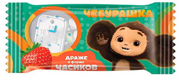 Драже в форме часиков КОНФИТРЕЙД Чебурашка со вкусом клубники Китай, 12 г