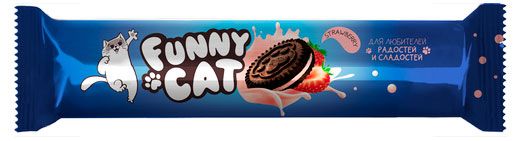 Печенье сахарное Funny Cat сэндвич со вкусом клубники, 158 г