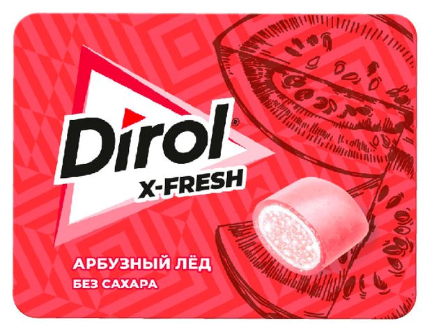 Резинка жевательная Dirol X-Fresh Арбузный Лед без сахара с арбузным вкусом, 16 г
