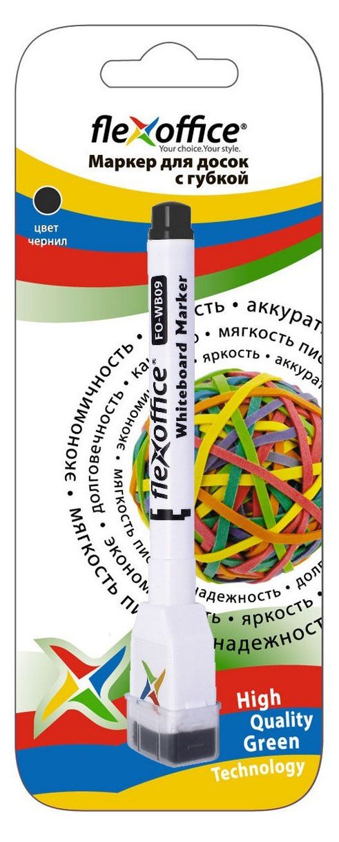 Маркер для маркерной доски Flexoffice с губкой черный, 1 шт