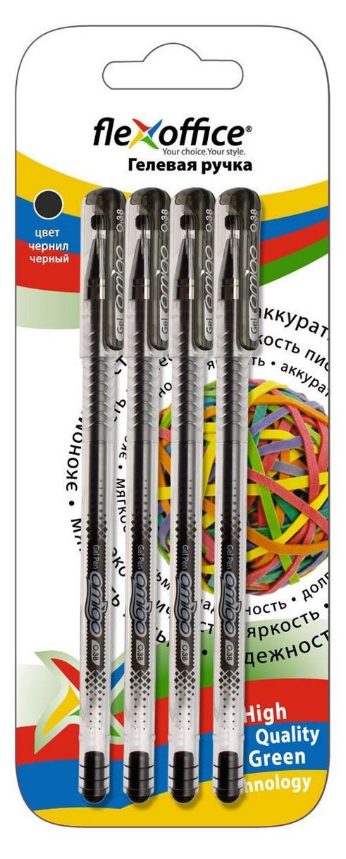 Ручка гелевая Flexoffice Amigo черная 038 мм 4 шт 130₽
