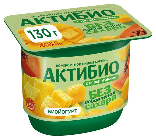 Йогурт АктиБио с манго и папайей без добавления сахара 3%, 130 г