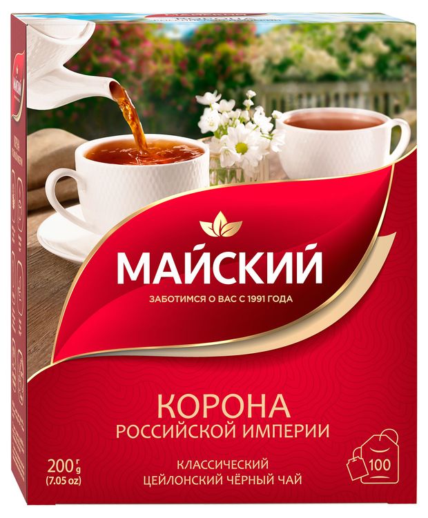 Чай черный Майский Корона Российской Империи в пакетиках, 100х2 г