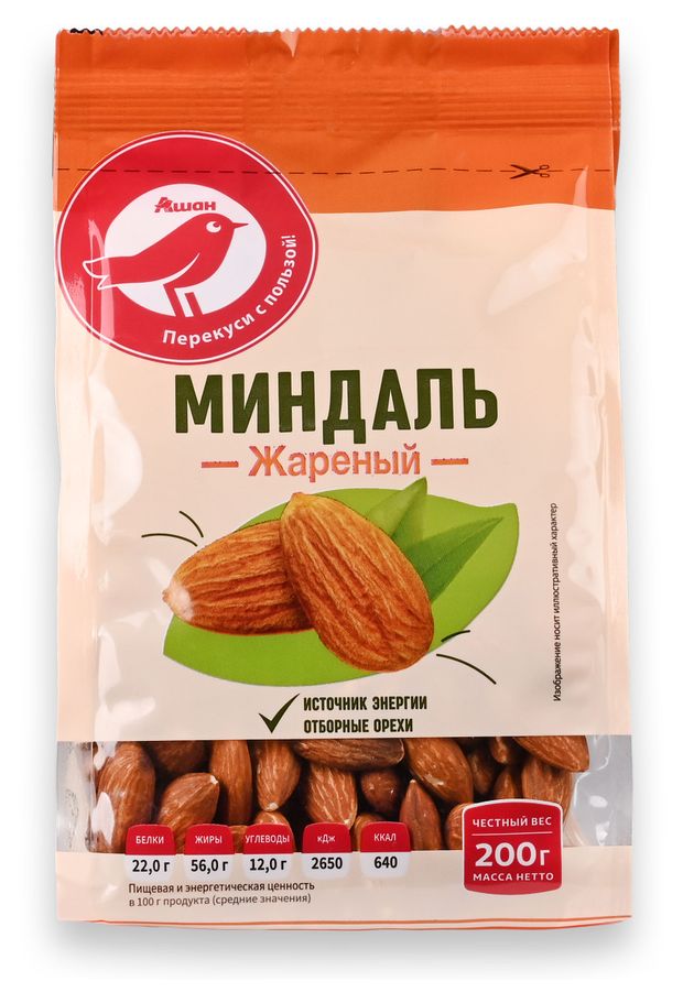 Миндаль АШАН Красная птица жареный, 200 г