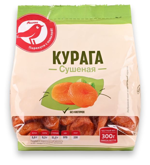 Чипсы, снеки, сухофрукты Курага АШАН Красная птица сушеная, 300 г