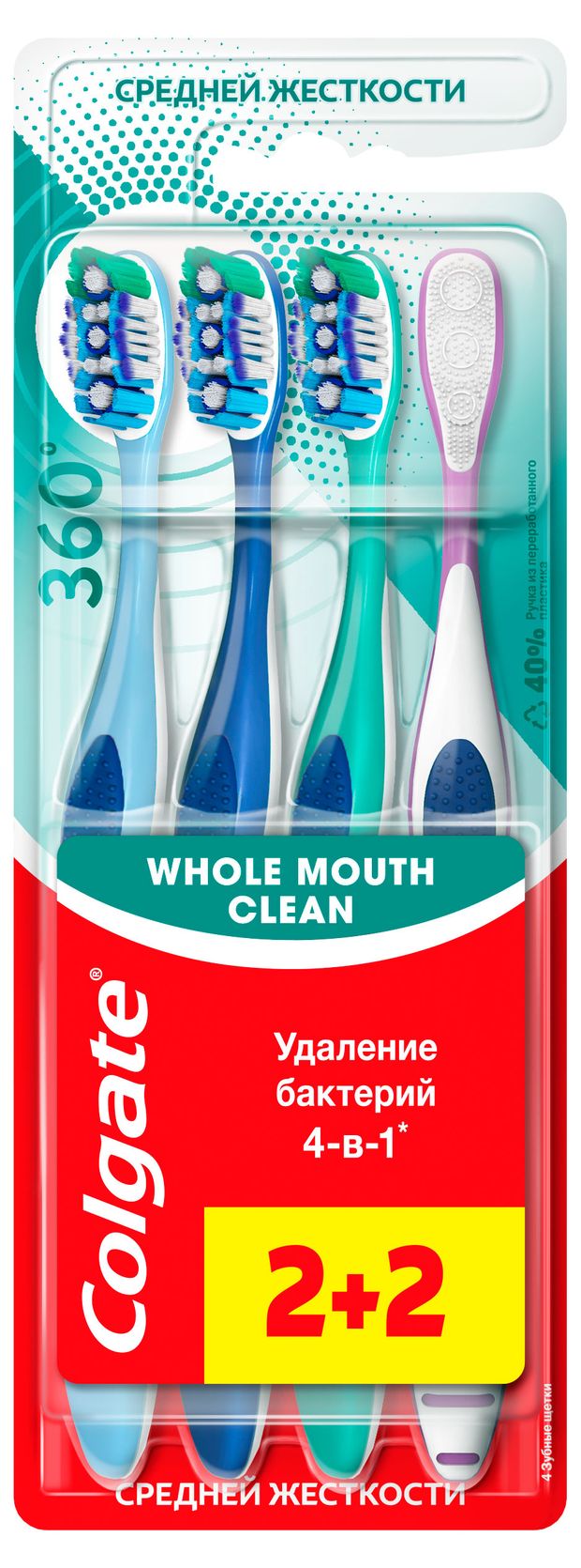 Зубная щетка Colgate 360 суперчистота средней жесткости, 2+2 шт