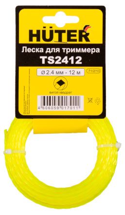 Леска для триммера Huter TS2412 витой квадрат 2,4 мм, 12 м