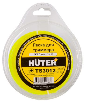 Леска для триммера Huter TS3012 витой квадрат 3 мм, 12 м