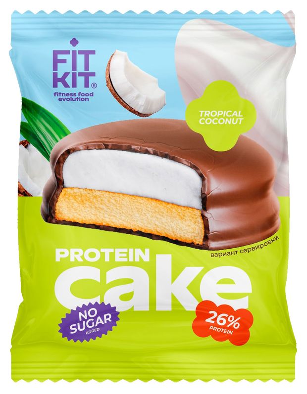 Пирожное протеиновое Fit kit Тропический кокос Protein Cake 50г 170₽