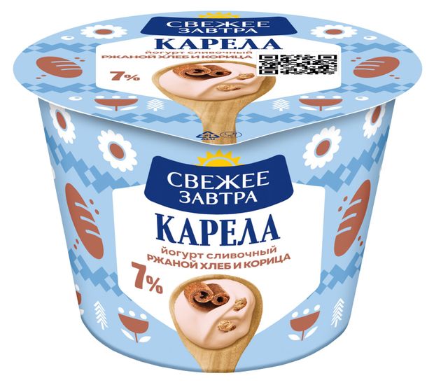 Йогурт Свежее Завтра сливочный ржаной хлеб и корица 7%, 180 г