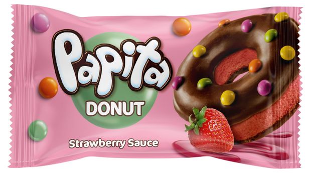 Кекс Papita Donut с клубничной начинкой и цветным драже, 40 г