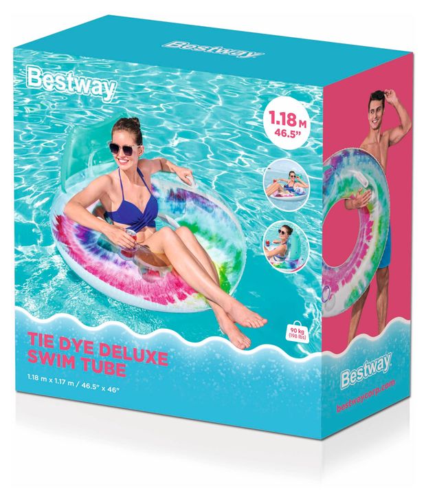 Круг надувной со спиной и ручками BESTWAY Tie Dye Deluxe, 118х117 см