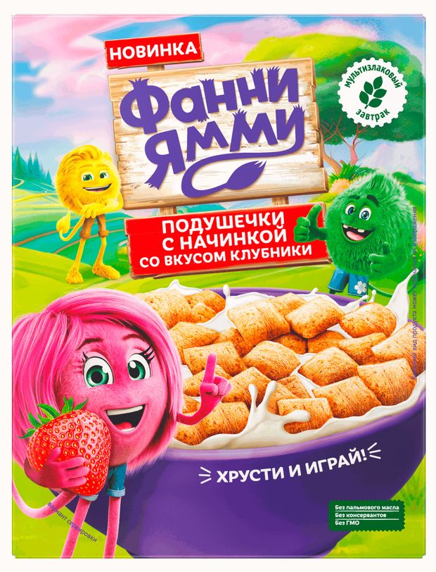 Готовый завтрак Фанни Ямми Подушечки мультизлаковые с клубничной начинкой, 220 г