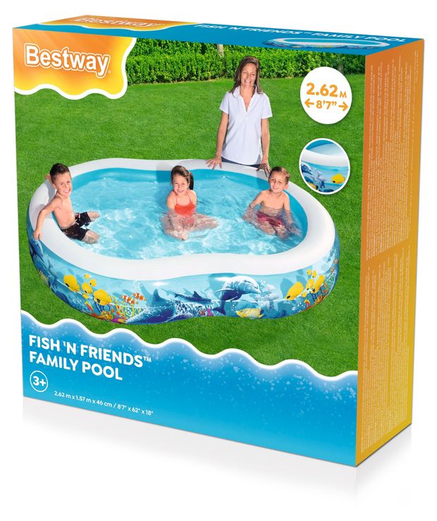 фото Бассейн надувной детский bestway подводный мир fish 'n friends, 262x157x46 см