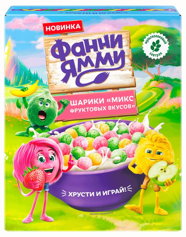 Готовый завтрак Фанни Ямми Шарики мультизлаковые микс фруктовых вкусов 200 г 120₽