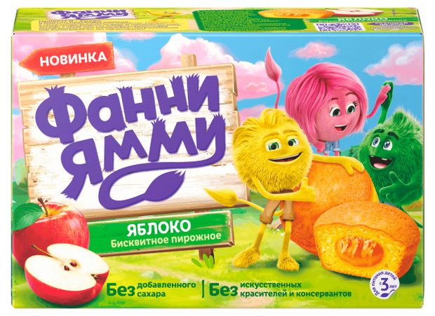 Пирожное бисквитное Фанни Ямми с яблочной начинкой, 100 г