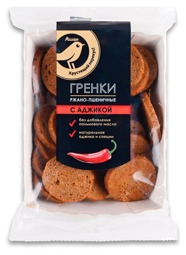 Гренки ржано-пшеничные АШАН Золотая птица с аджикой 100 г 100₽