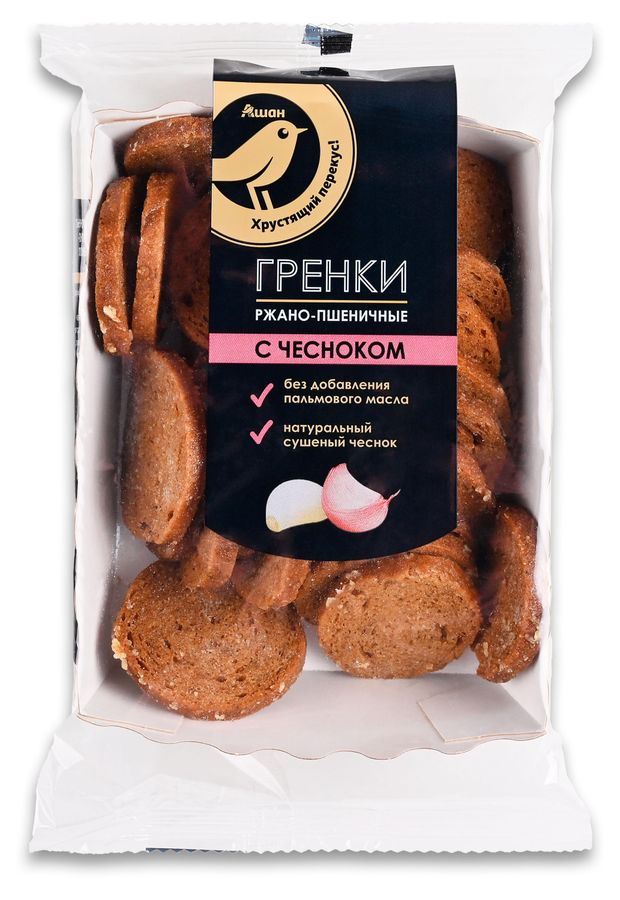 Гренки ржано-пшеничные АШАН Золотая птица с чесноком 100 г 130₽