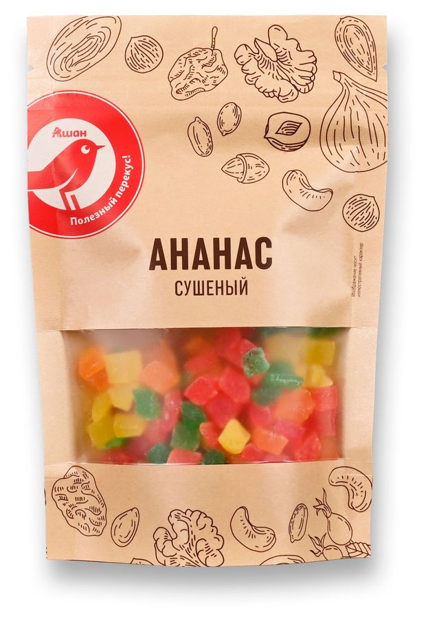 Ананас сушеный АШАН Красная птица кубики 150 г 155₽