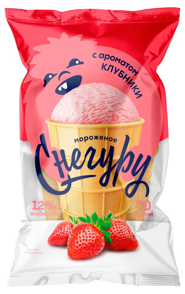 Мороженое молочное Снегуру с ароматом клубники в вафельном стаканчике 12% ЗМЖ, 70 г