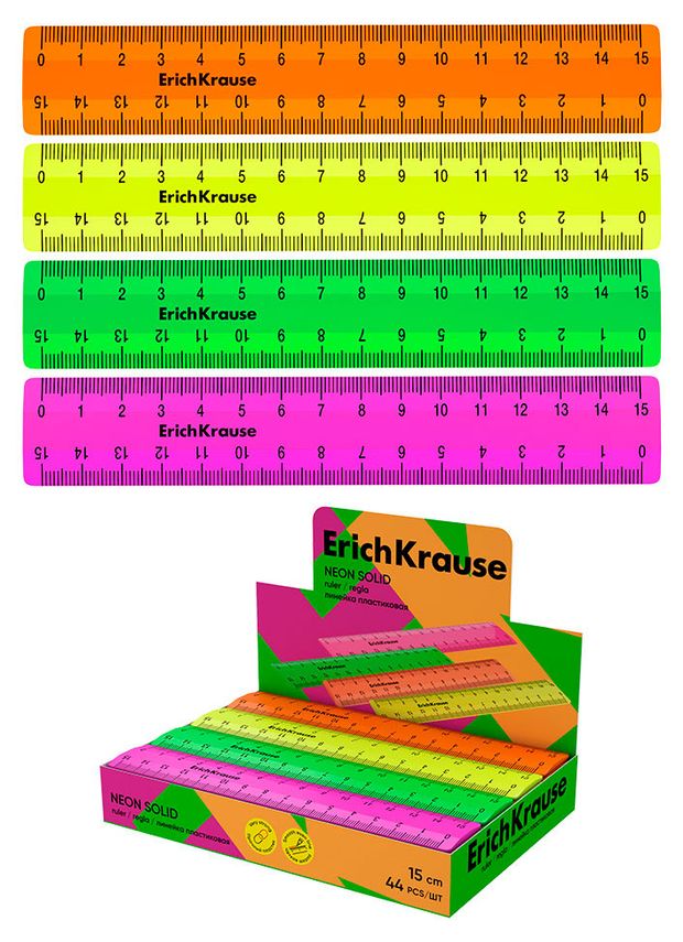 Линейка пластиковая ErichKrause Neon Solid 15см, 1 шт в ассортименте
