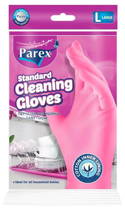 Перчатки для уборки PAREX standard латексные с хлопковым напылением р L 1 пара 200₽