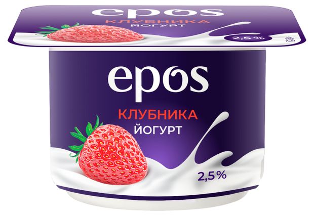 Йогурт Epos с клубникой 2,5% БЗМЖ, 120 г