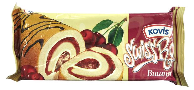 Рулет бисквитный Kovis с кремом и фрктово-ягодной начинкой вишня, 175 г