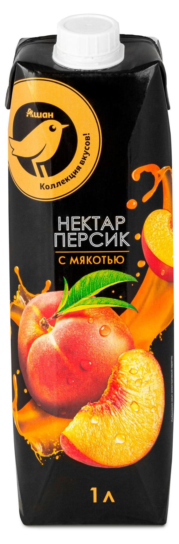 Нектар АШАН Золотая птица яблоко персик с мякотью 1 л 99₽