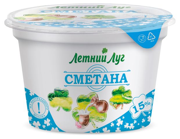 Сметана Летний Луг 15% БЗМЖ, 200 г