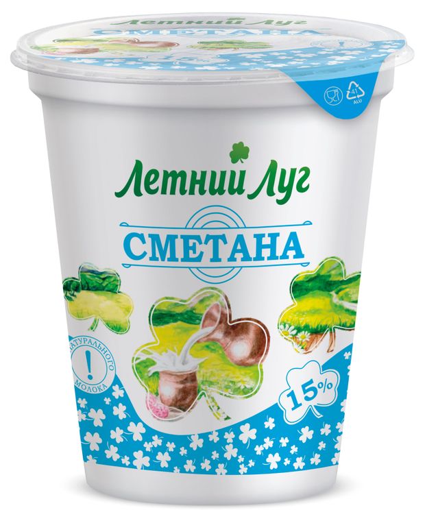 Сметана Летний Луг 15% БЗМЖ, 400 г