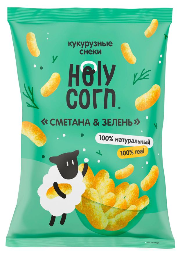 Снеки кукурузные Holy Corn со вкусом сметаны и зелени, 50 г
