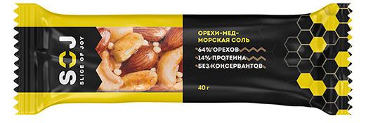 Батончик ореховый Soj орехи мед морская соль, 40 г