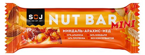 Батончик ореховый Soj миндаль арахис мед, 30 г