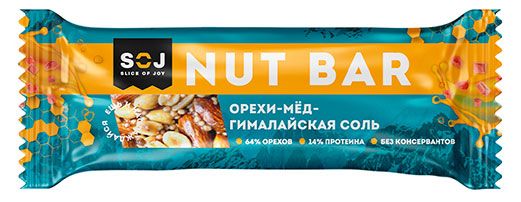 Батончик ореховый Soj орехи мед гималайская соль 40 г 105₽