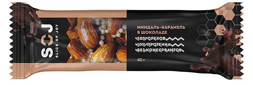 Батончик ореховый Soj миндаль карамель в шоколаде, 40 г