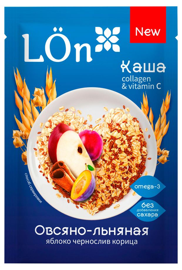 Каша Lon овсяно-льнаная яблоко чернослив корица, 30 г